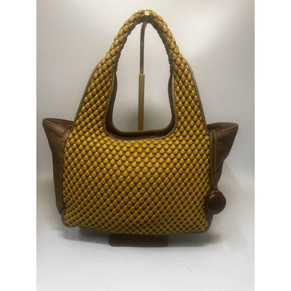 Tissa Fontaneda Bubble Leather Tote Bag Mustard Yellow Brown Lambskin Spain